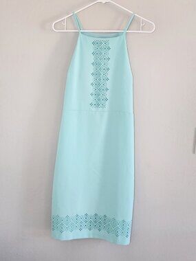 Banana Republic Mint/Baby Blue Laser-Cut Lace Panel Sheath Dress Size 2